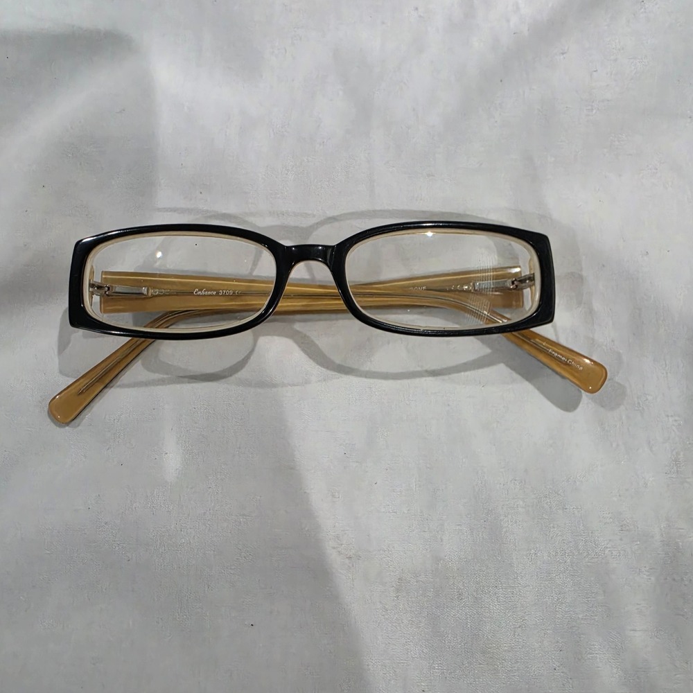 Enhance 3709 Eyeglass Frames Womens17 Black Honey Rectangle Excellent Two Tone